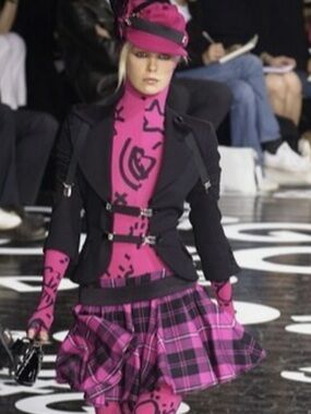 Women’s Dolce & Gabbana Runway plaid black and pink skirt